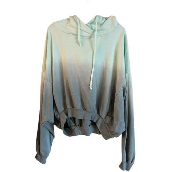 Young Fabulous & Broke Sweaters - Young Fabulous & Broke Raissa Aqua Dip Hoodie Wm M/L Dolman Snap Long Sleeve